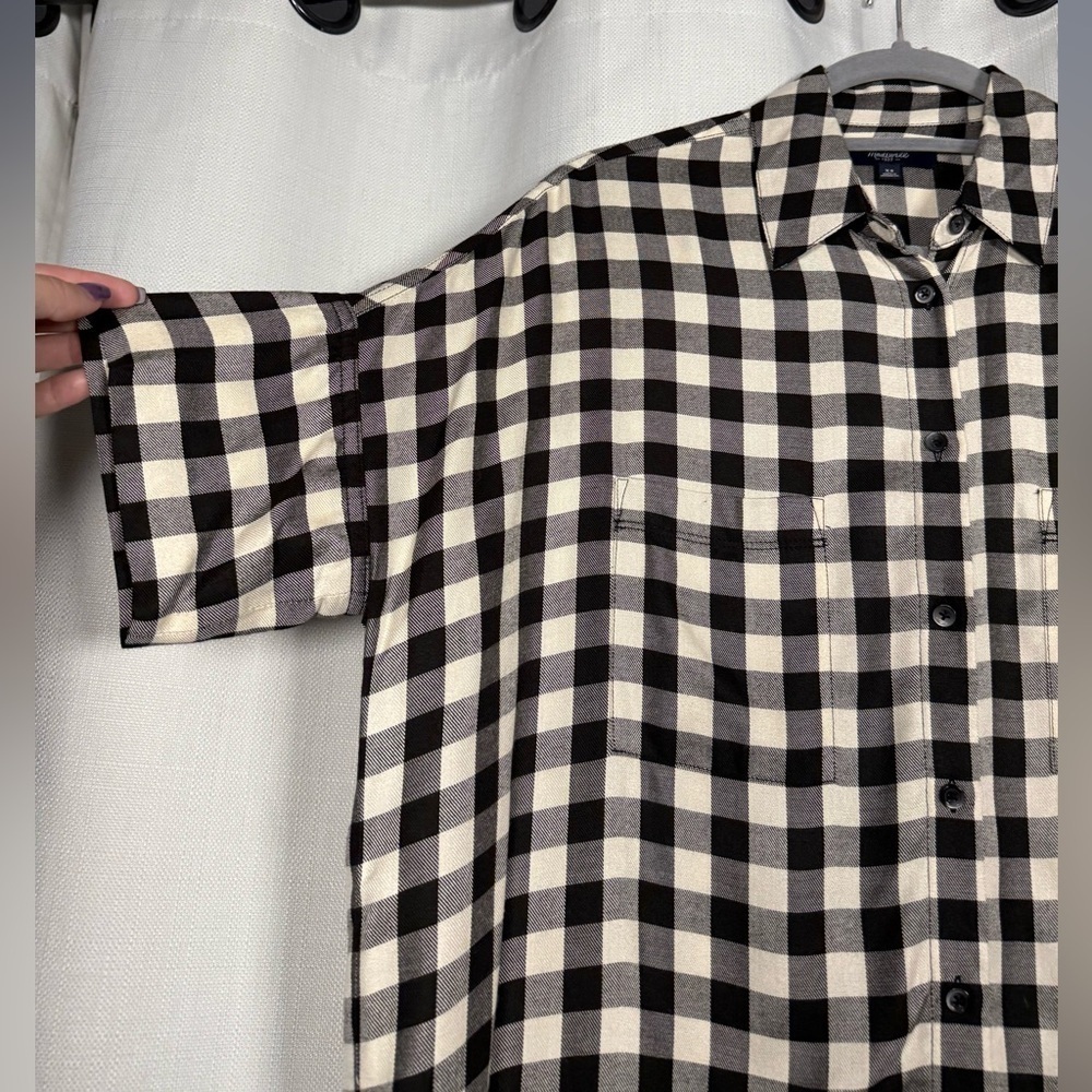 Madewell Black and White Buffalo Plaid Oversized Button Up Top XS - Picture 4 of 8